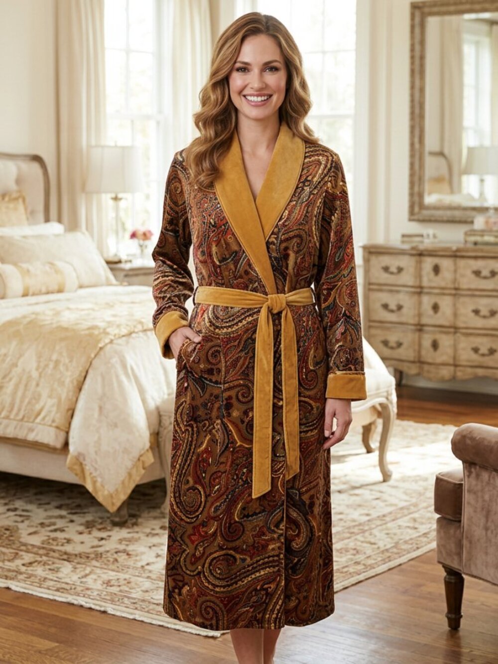 Vtg 90s Y2k Victorias Secret Satin Paisley Terrycloth Robe